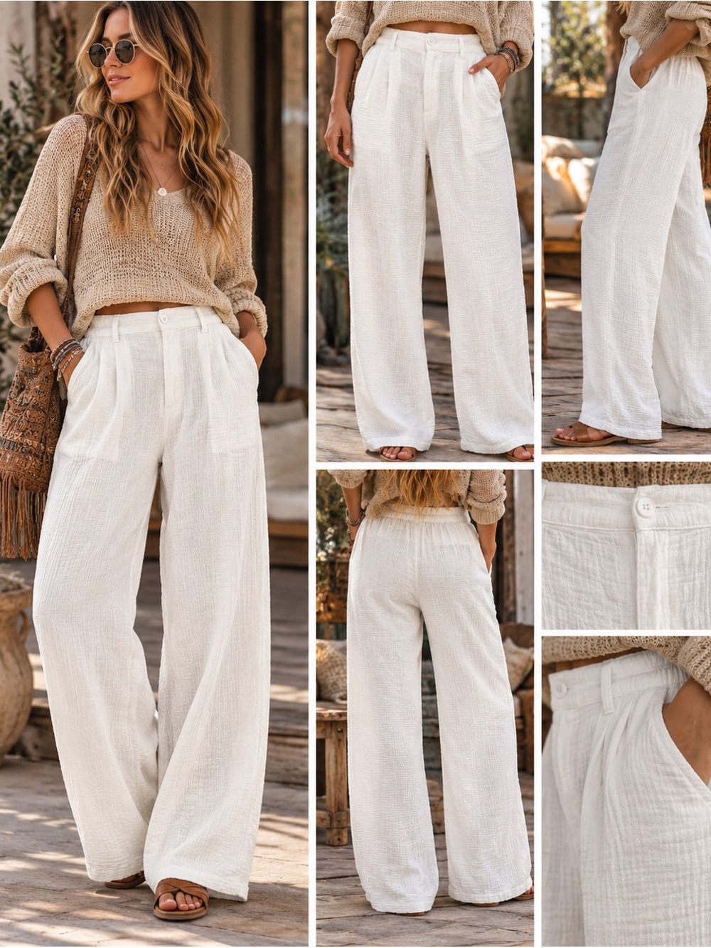 Aerie White Cotton Gauze Wide Leg Pants Boho Coastal Beachy